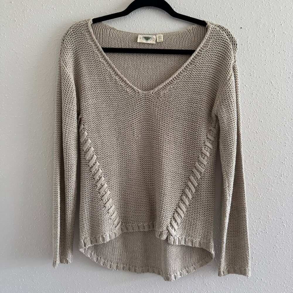 Retrod Beige Knit V-Neck High-Low Sweater Size XS
